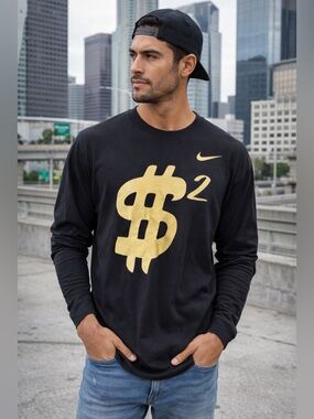 Nike Black Long-Sleeve Tee with Gold Dollar Graphic